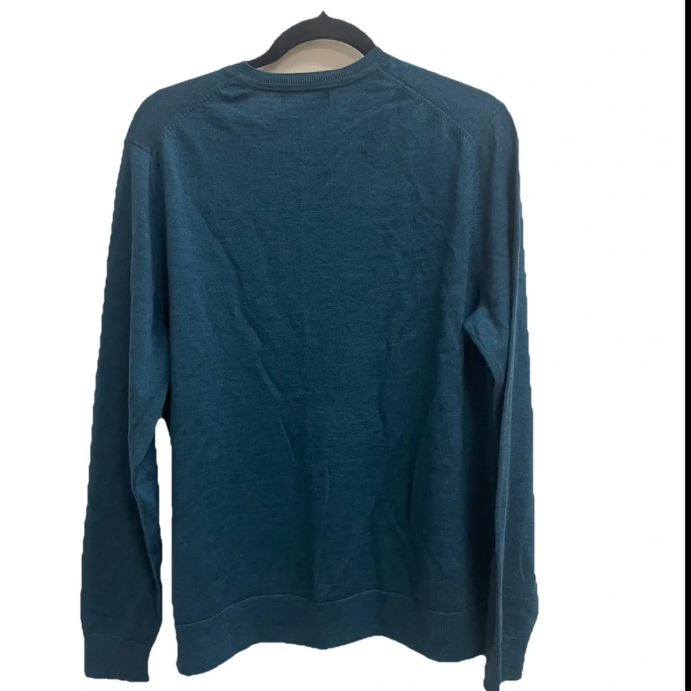 Banana Republic 100% Merino Wool Teal Blue V-Neck Sweater Large Luxury Preppy